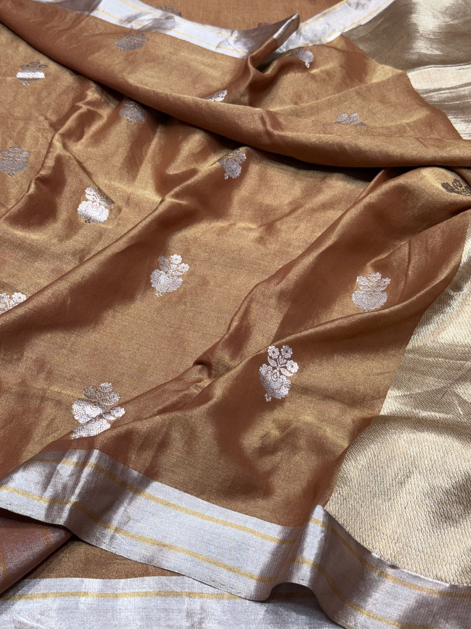 Copper Handwoven Pure Banarasi Tissue Saree