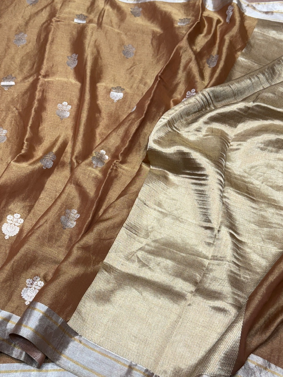 Copper Handwoven Pure Banarasi Tissue Saree