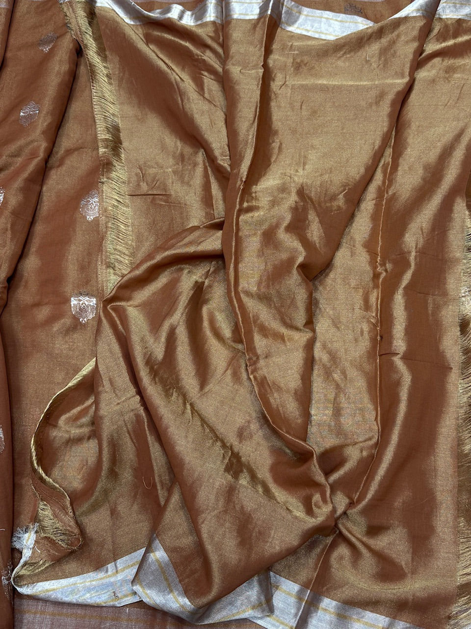 Copper Handwoven Pure Banarasi Tissue Saree