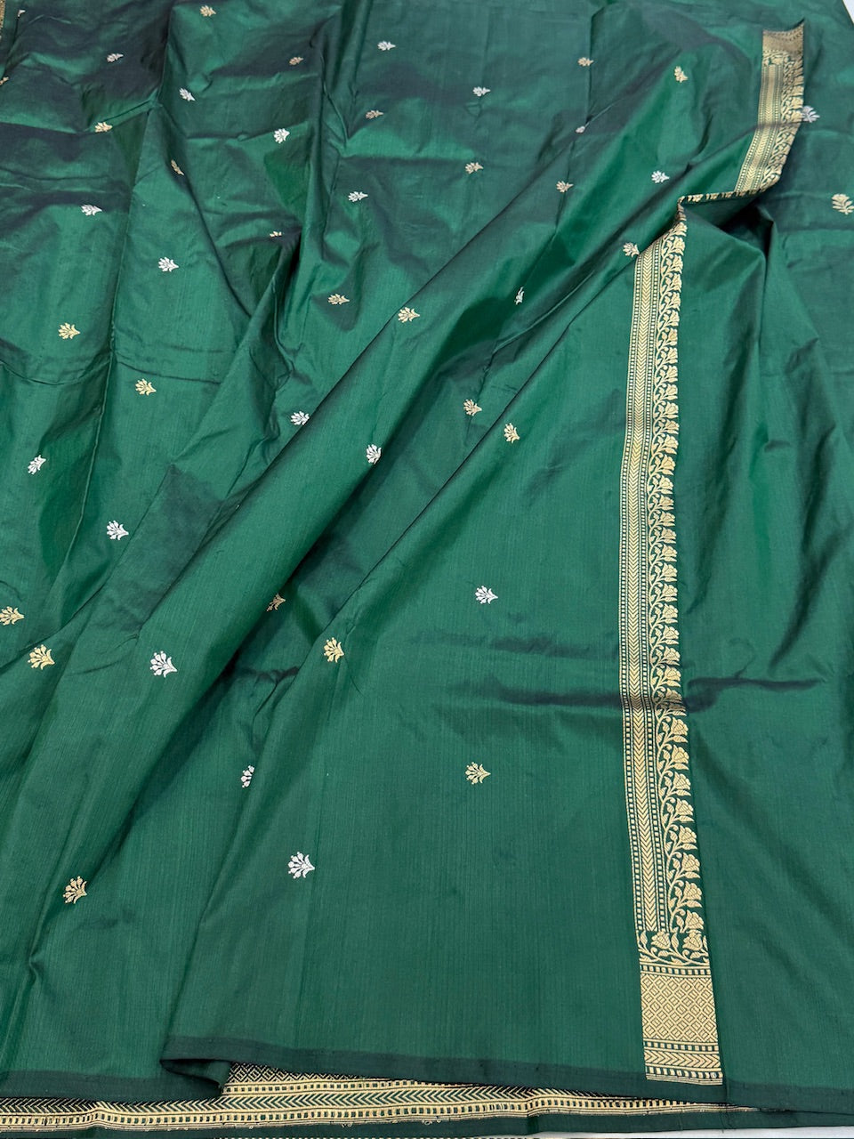 Bottle Green Handwoven Banarasi Pure Silk Saree
