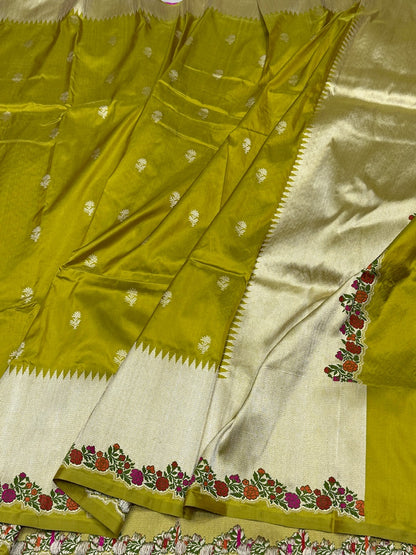 Mehndi Yellow Handwoven Banarasi Pure Katan Silk Saree