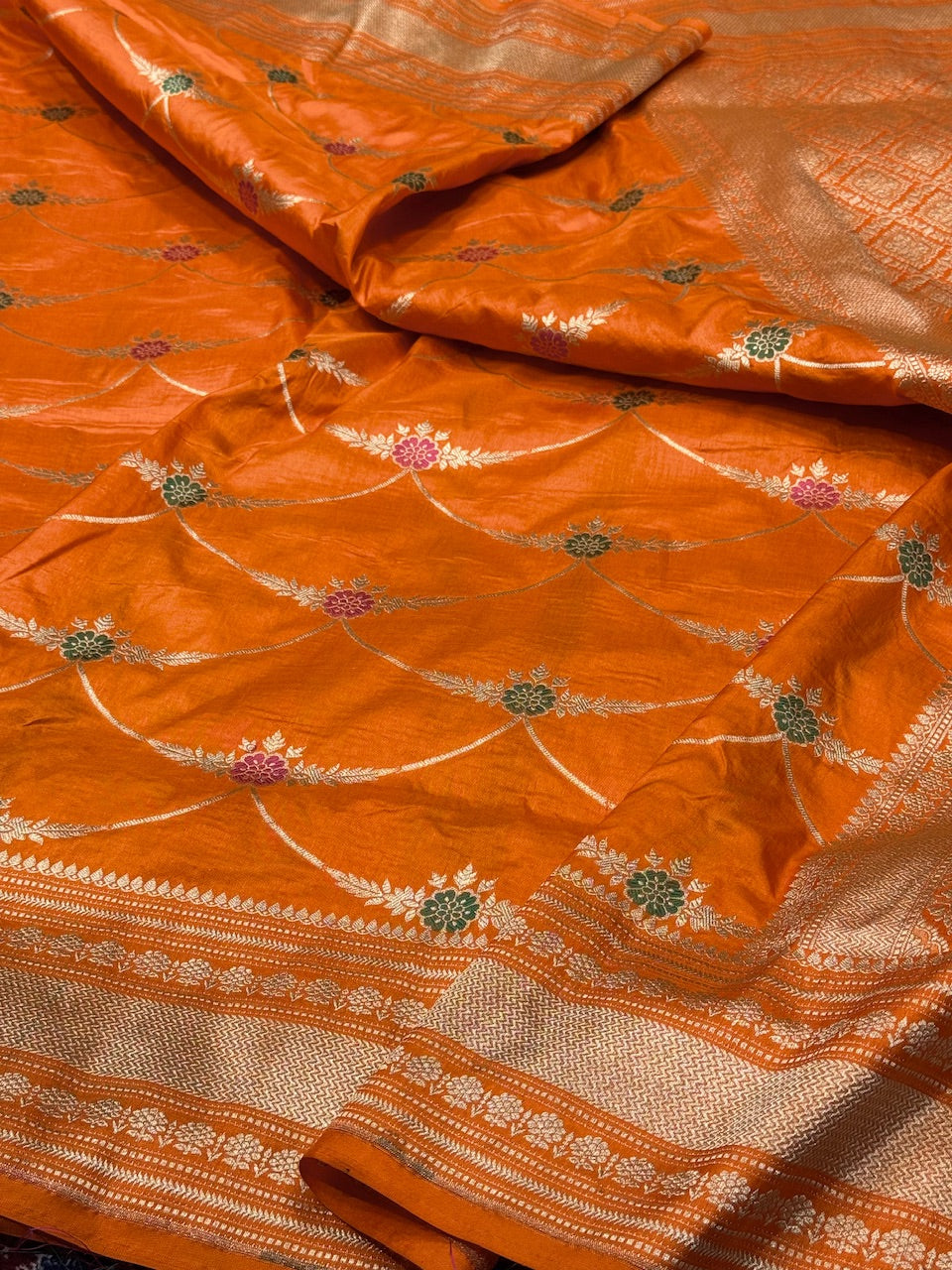 Orange minakari Pure Silk Saree