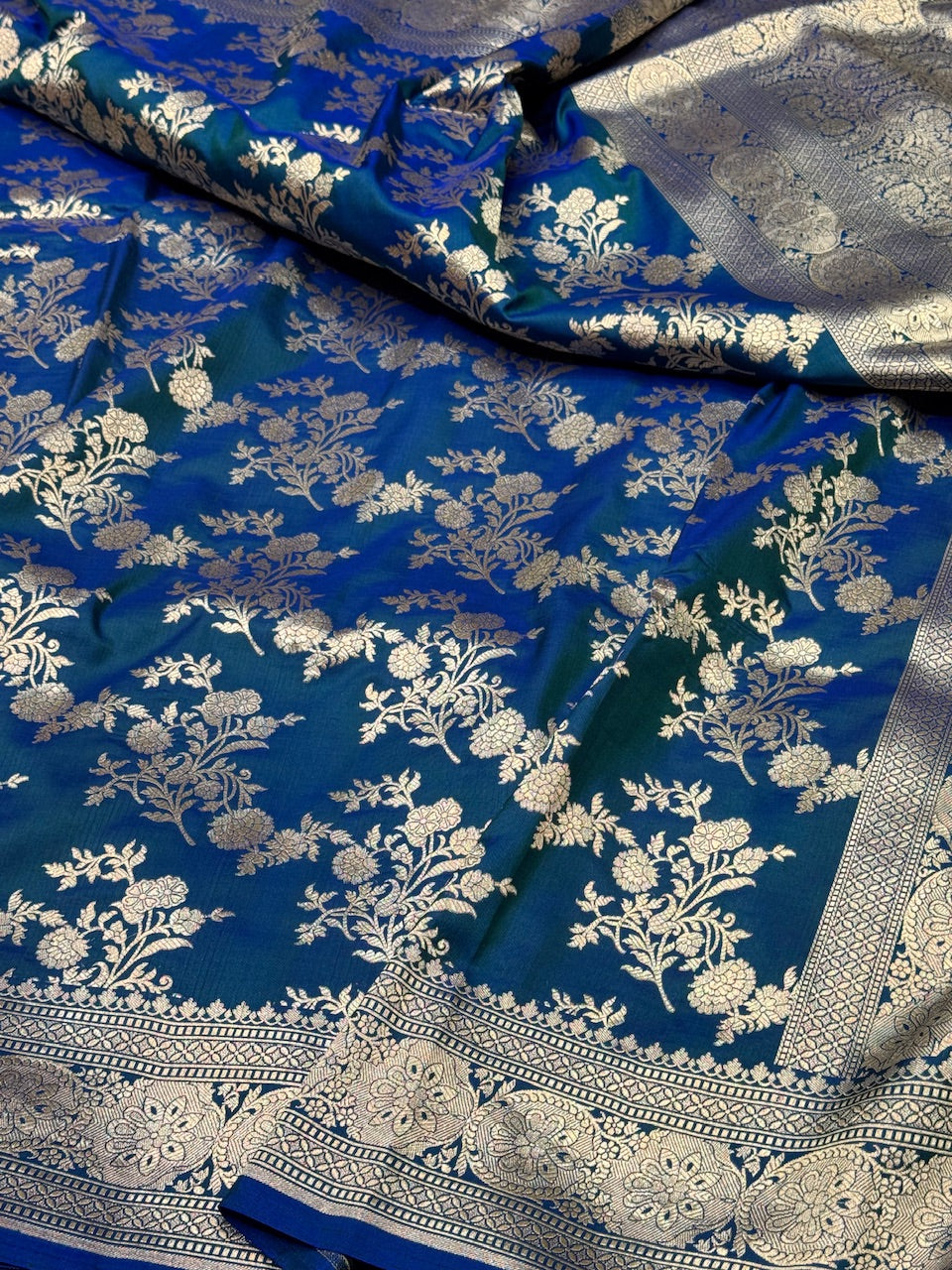 Peacock Blue Pure Silk Saree