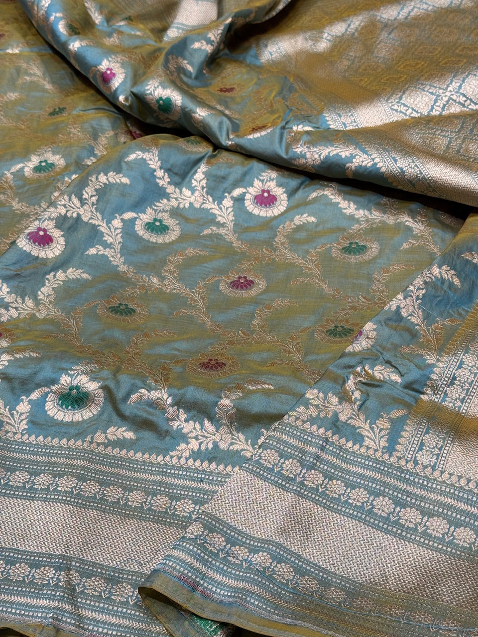 Powdewr Blue Minakari Pure Silk Saree