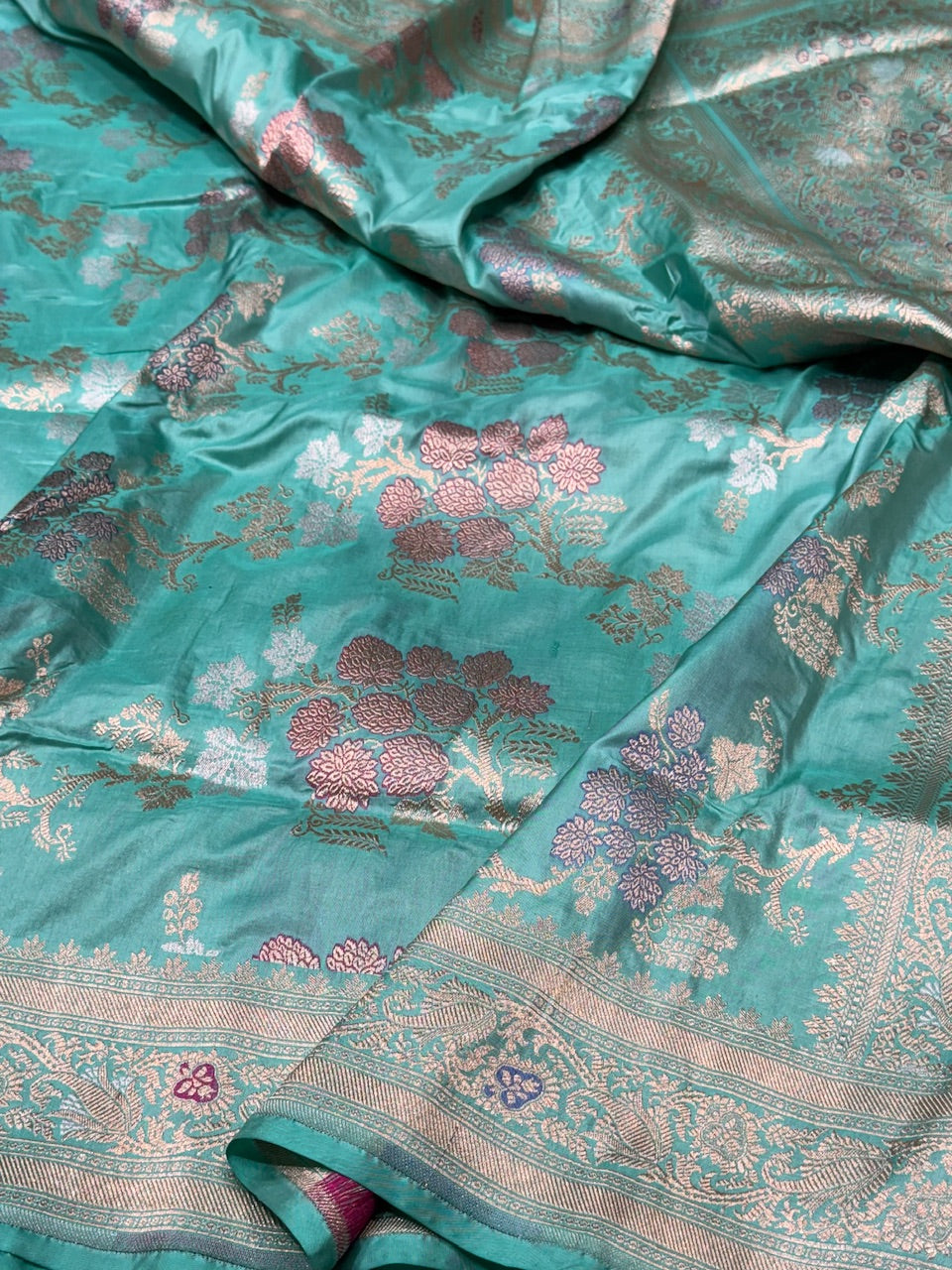 Sea Green Minakari Pure Silk Saree