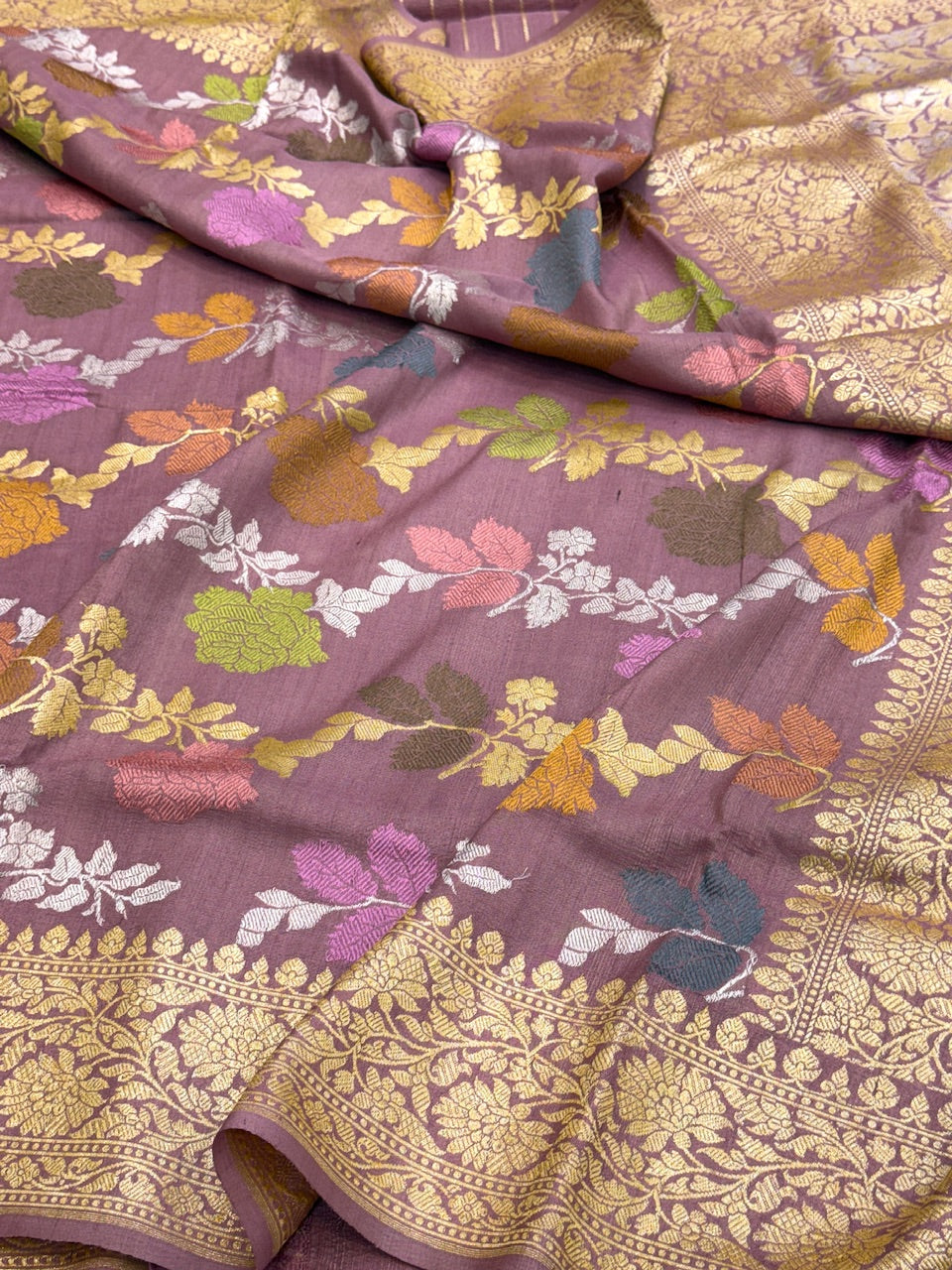 Dusty Peach Handwoven Tussar Georgette Saree