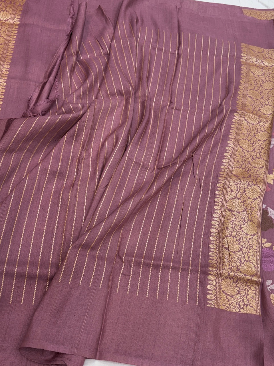 Dusty Peach Handwoven Tussar Georgette Saree