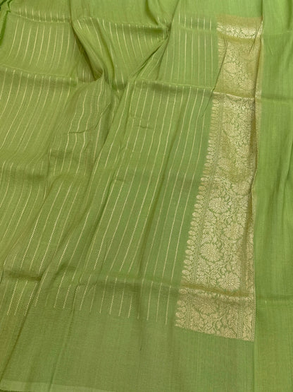 Pista Green Handwoven Tussar Georgette Saree