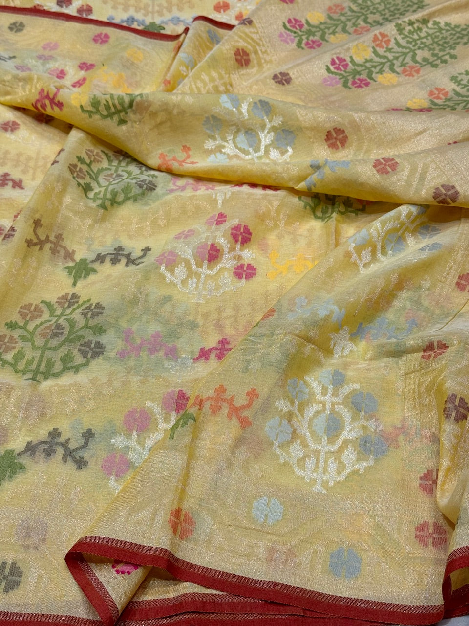 Yellow Pure Muslin Cotton Jamdani Saree