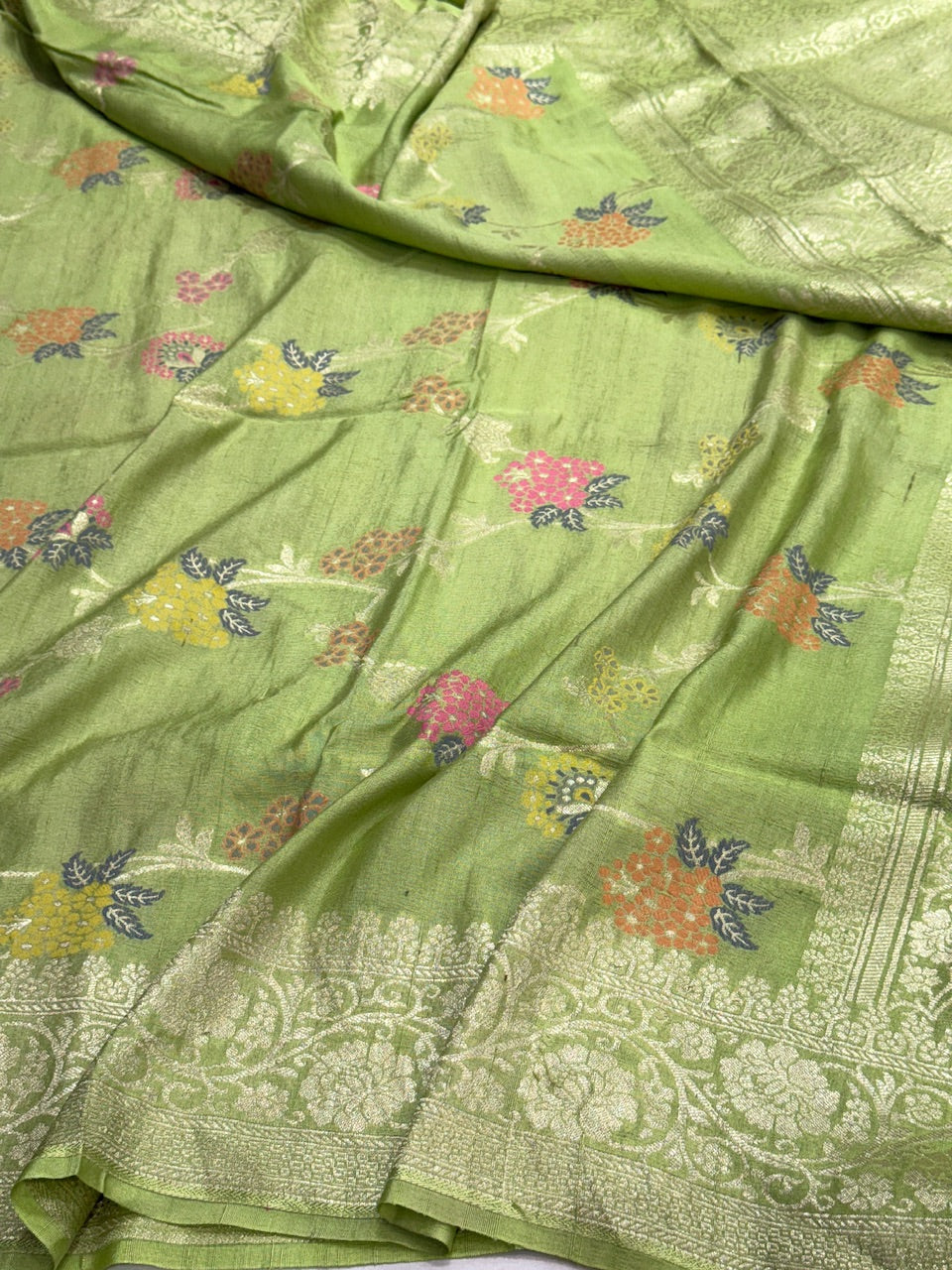 Pista Green Banarasi Pure Tussar Georgette Saree