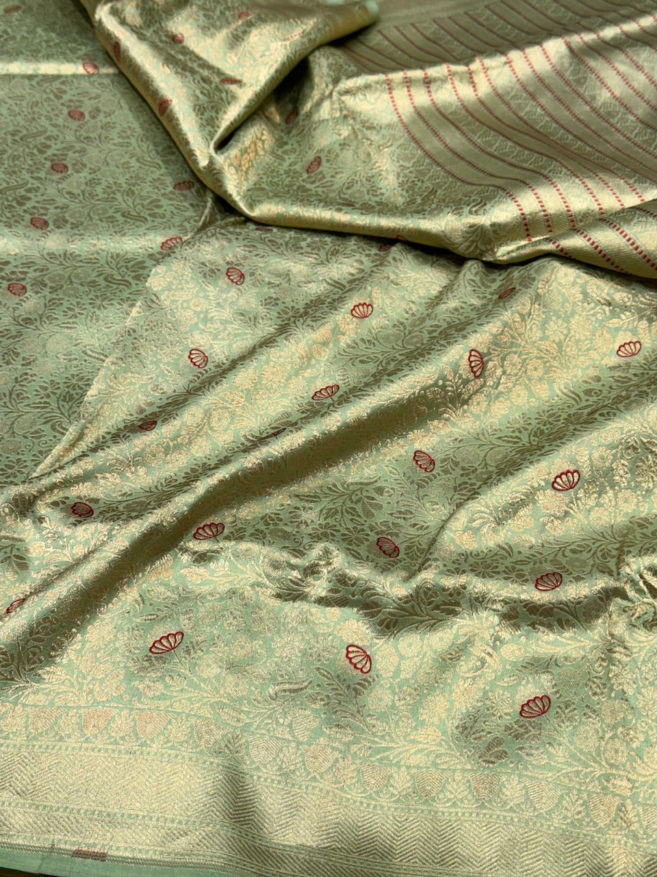 Pista Pure Silk Brocade Saree