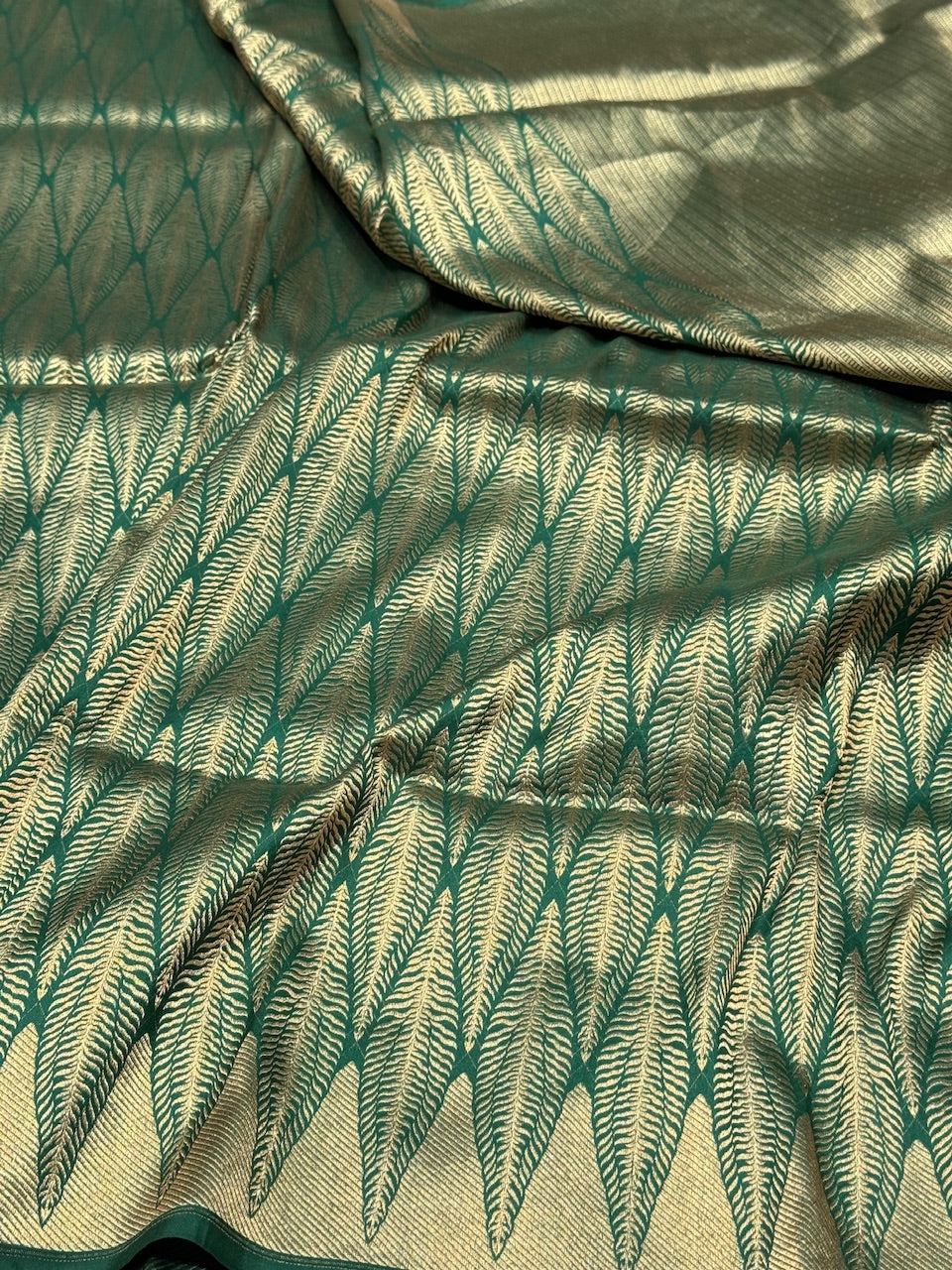 Bottle Green Silk Brocade Saree