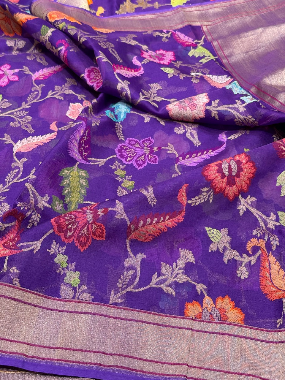 Purple Handwoven Pure Ektara Organza Saree