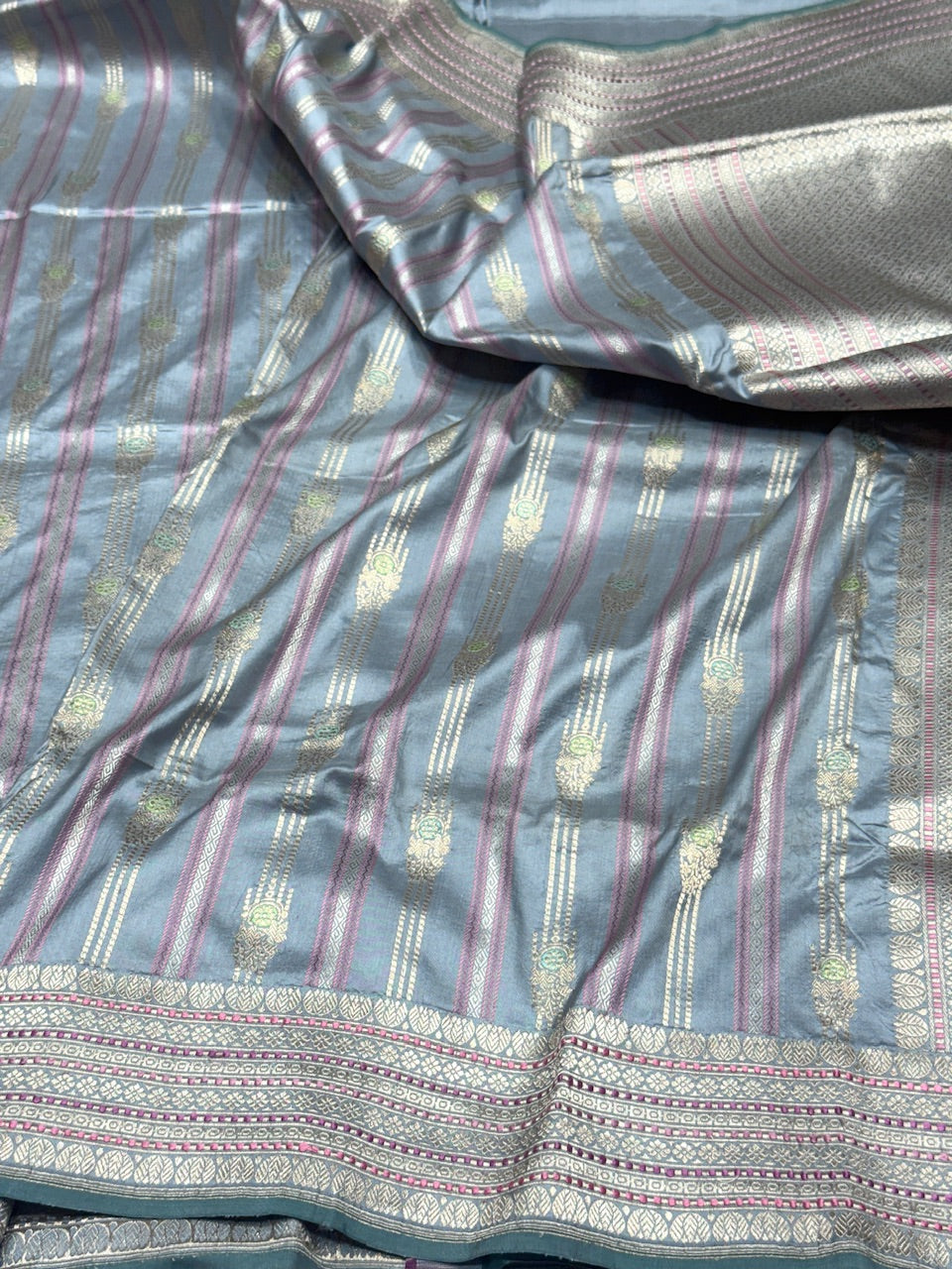 Powder Blue Handwoven Pure Banarasi Silk Saree