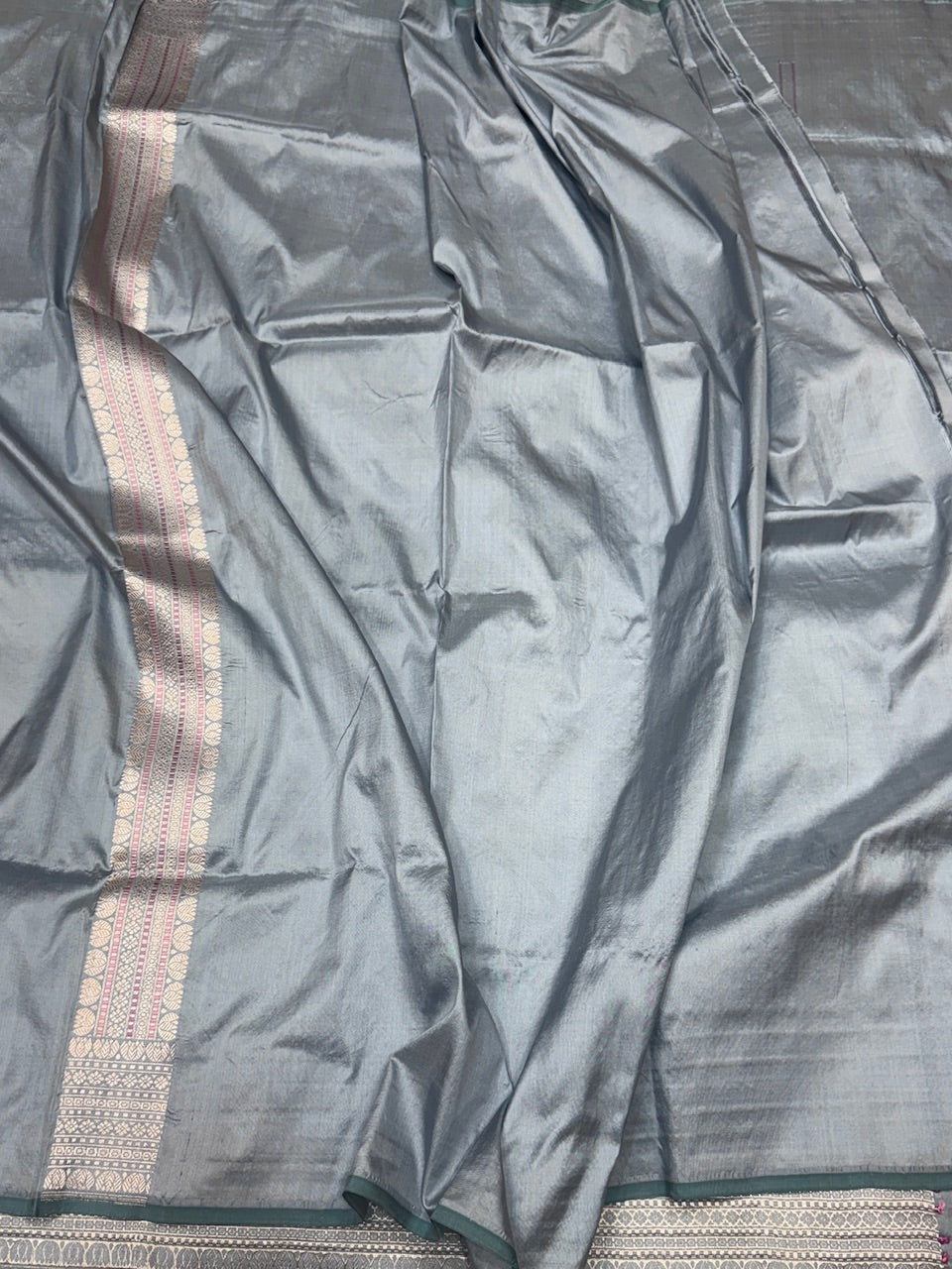 Powder Blue Handwoven Pure Banarasi Silk Saree