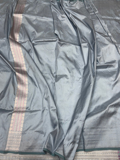 Powder Blue Handwoven Pure Banarasi Silk Saree
