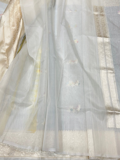 White Handwoven Pure Organza Silk Saree