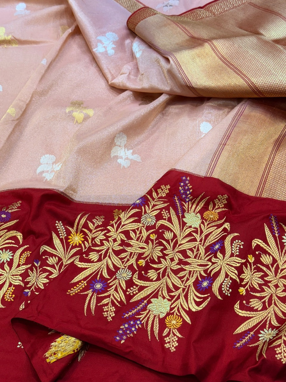 Peach Handwoven Pure Tissue Saree