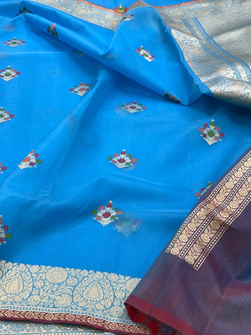 Sky Blue Handwoven Organza Saree