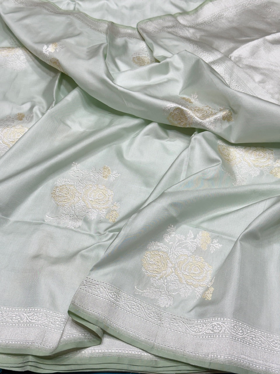 Powder Blue Handwoven Pure Banarasi Ektara Silk Saree