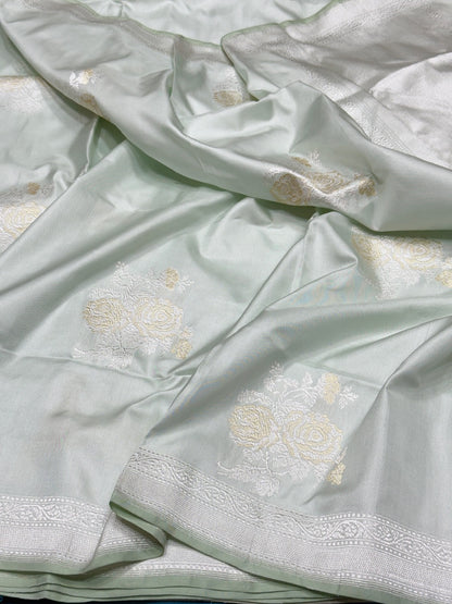 Powder Blue Handwoven Pure Banarasi Ektara Silk Saree