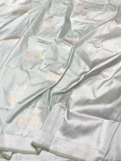 Powder Blue Handwoven Pure Banarasi Ektara Silk Saree
