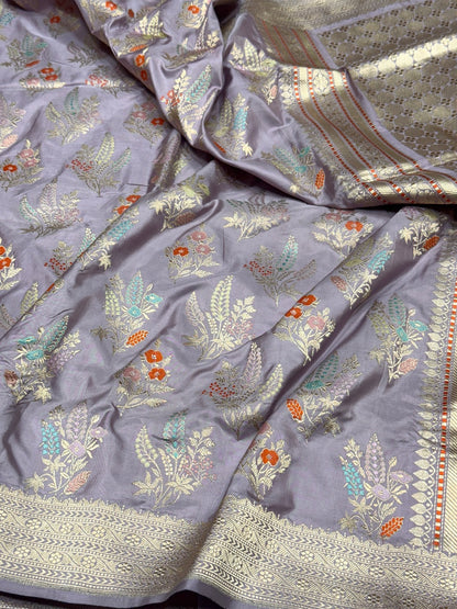 Dusty lavender Handwoven Pure Banarasi Silk Saree