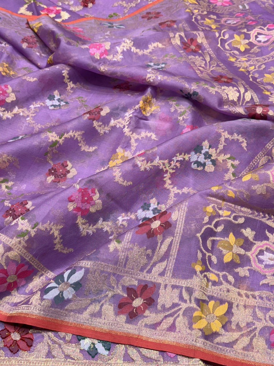 Lavender Pure Organza Jamdani Saree