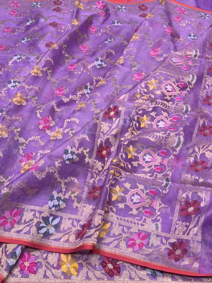 Lavender Pure Organza Jamdani Saree