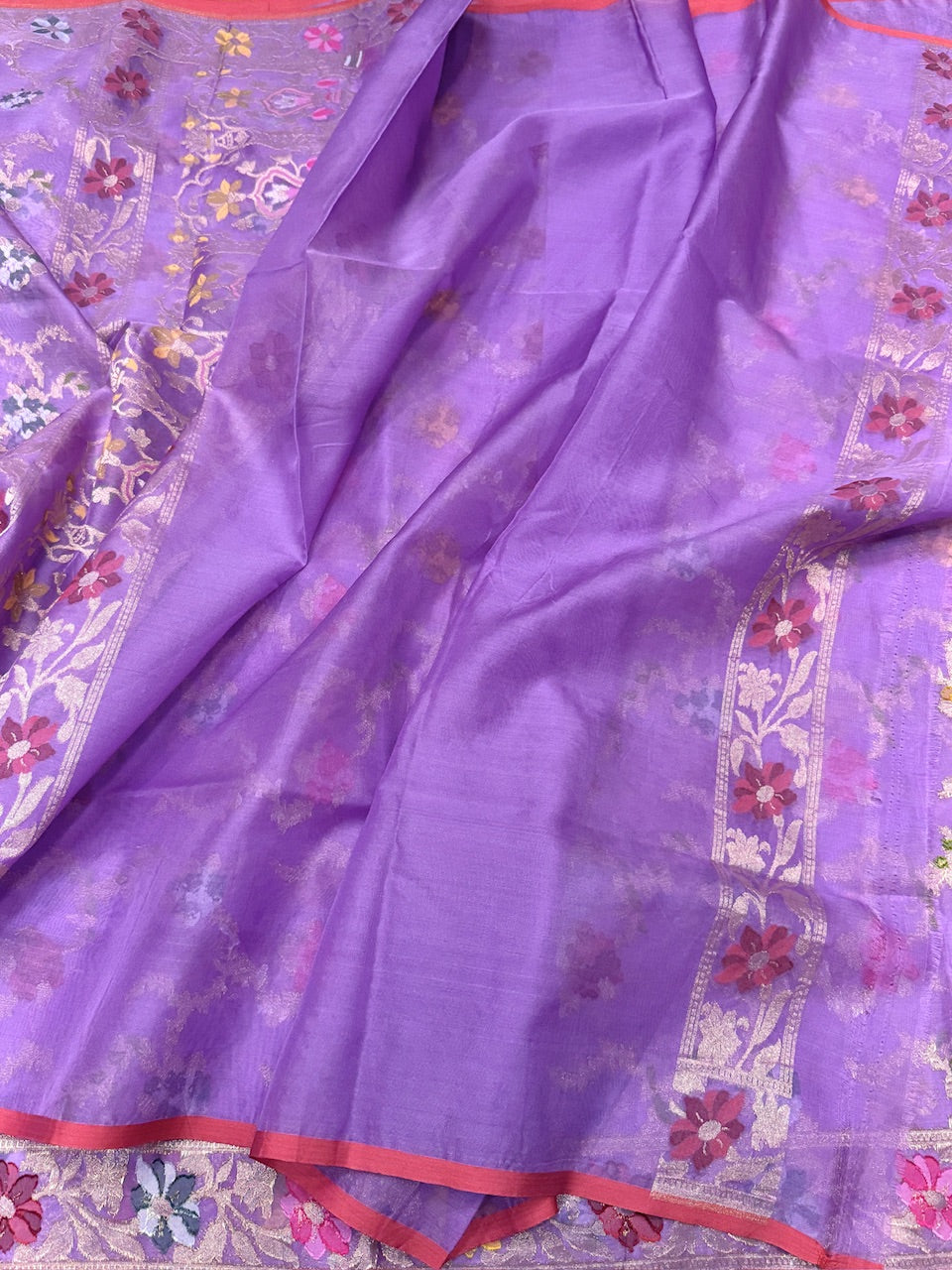 Lavender Pure Organza Jamdani Saree