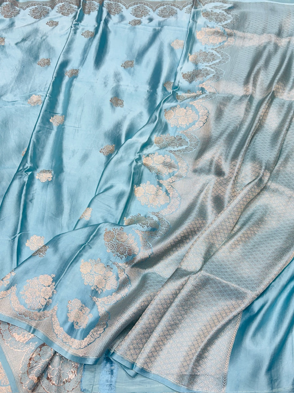 Sky Blue Handwoven Pure Banarasi Mashru Silk Saree