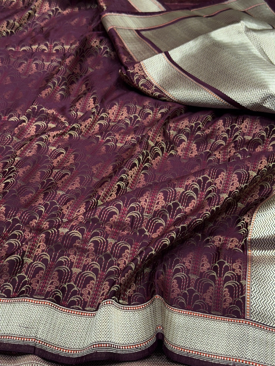 Wine Handwoven Pure Banarasi Satin Silk Saree