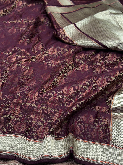 Wine Handwoven Pure Banarasi Satin Silk Saree