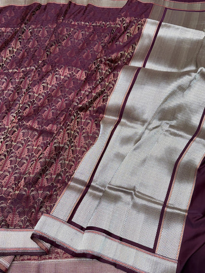 Wine Handwoven Pure Banarasi Satin Silk Saree