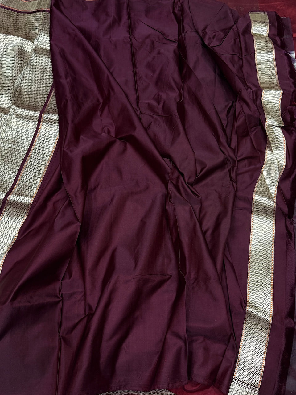 Wine Handwoven Pure Banarasi Satin Silk Saree