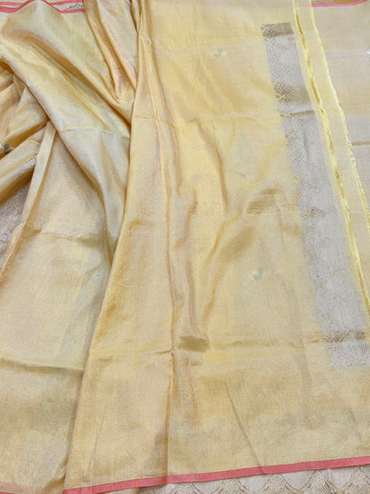 Lemon Yellow Handwoven Pure Banarasi Ektara Tissue Saree