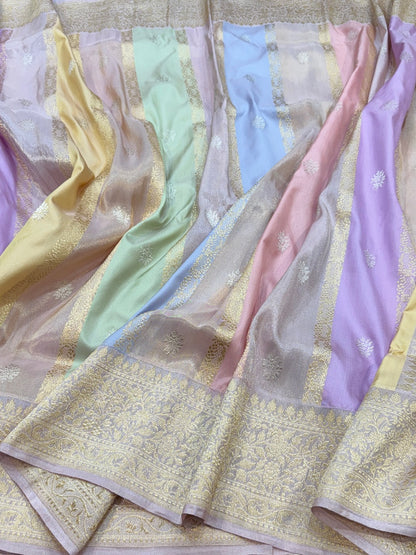 Lilac Handwoven Banarasi Rangkaat Tissue Saree