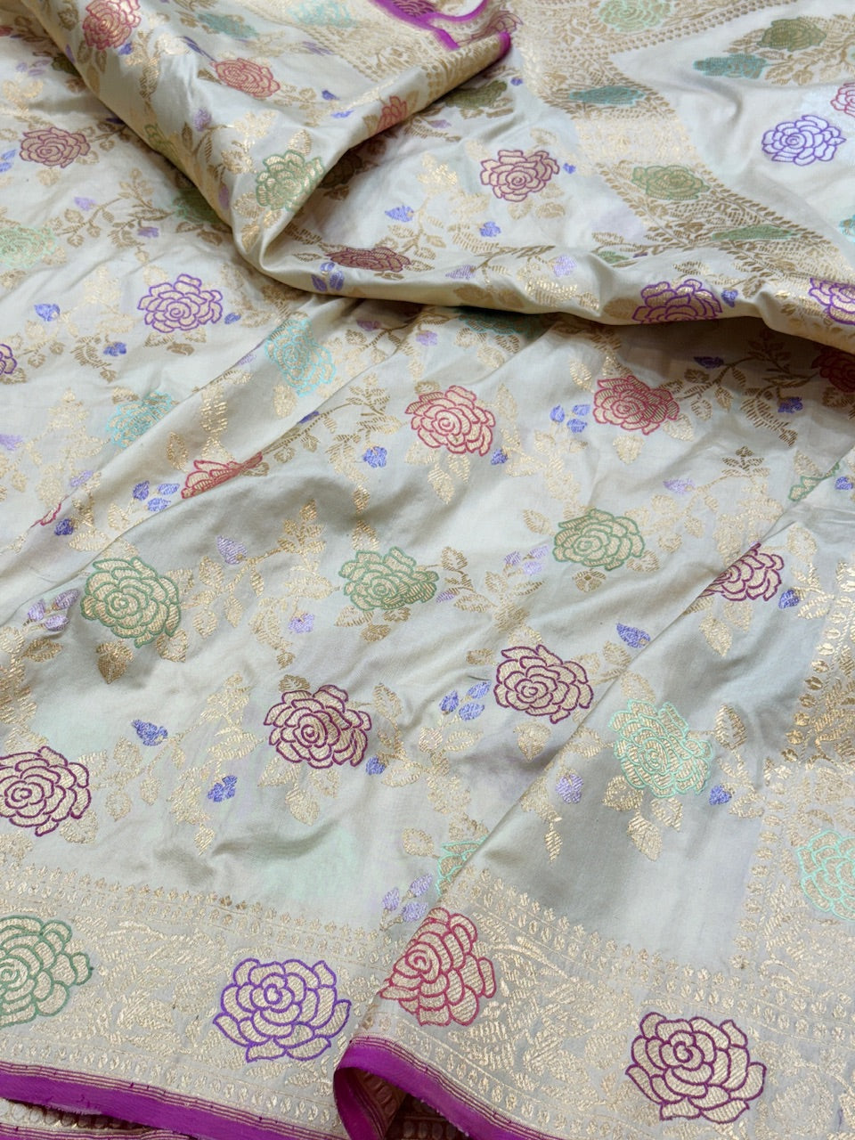 Handwoven Rose Banarasi Silk Saree