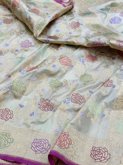 Handwoven Rose Banarasi Silk Saree