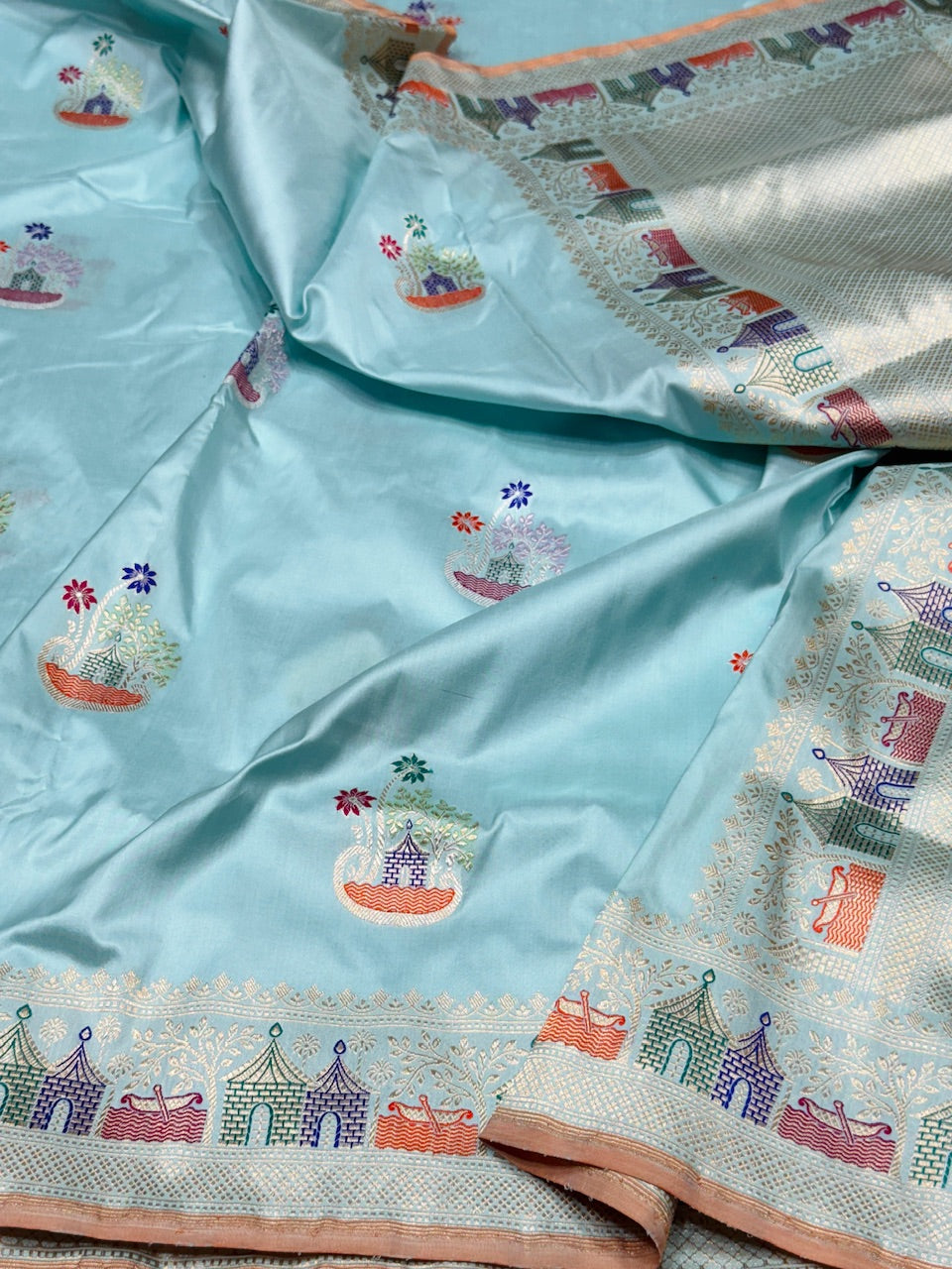 Sky Blue Handwoven Banarasi Pure Silk Saree