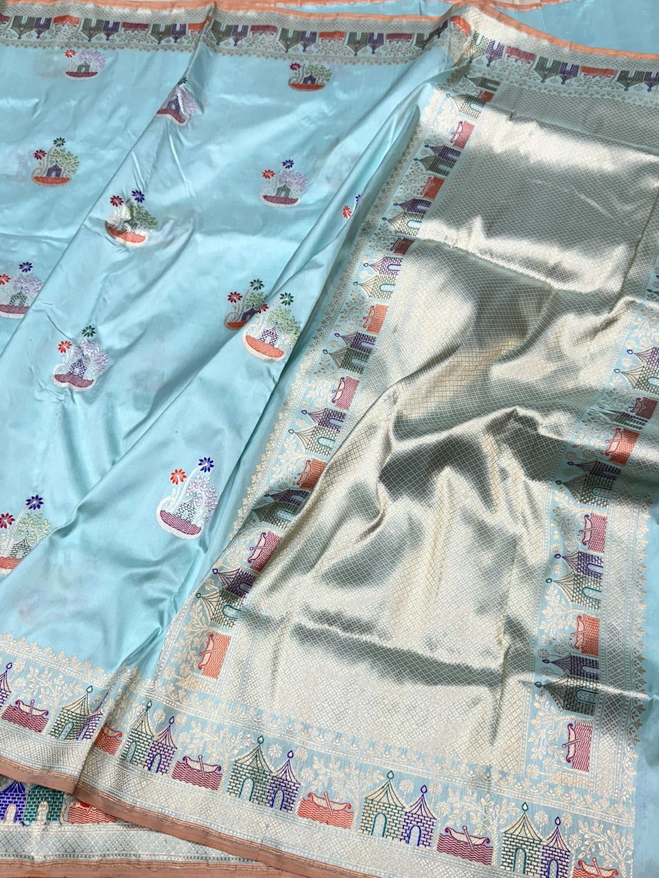 Sky Blue Handwoven Banarasi Pure Silk Saree