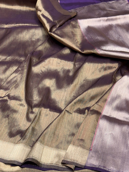 Purple Handwoven Pure Banarasi Satin Silk Saree