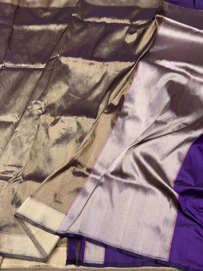 Purple Handwoven Pure Banarasi Satin Silk Saree