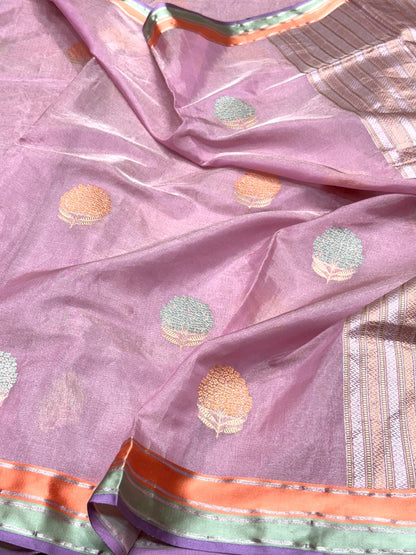 Baby Pink Handwoven Pure Banarasi Ektara Tissue Silk Saree