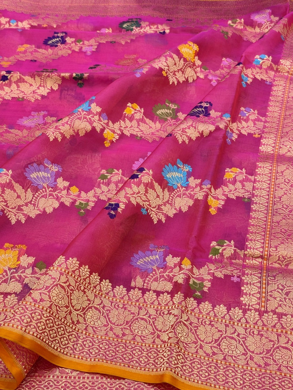 Rani Pink Handwoven Pure Organza Saree