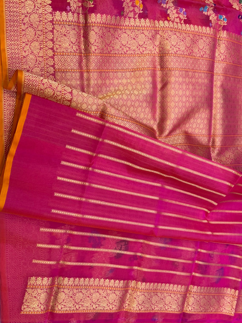 Rani Pink Handwoven Pure Organza Saree