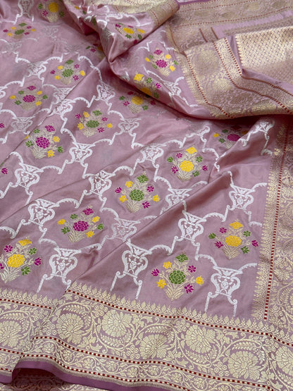 Lilac Handwoven Pure Banarasi Silk Saree