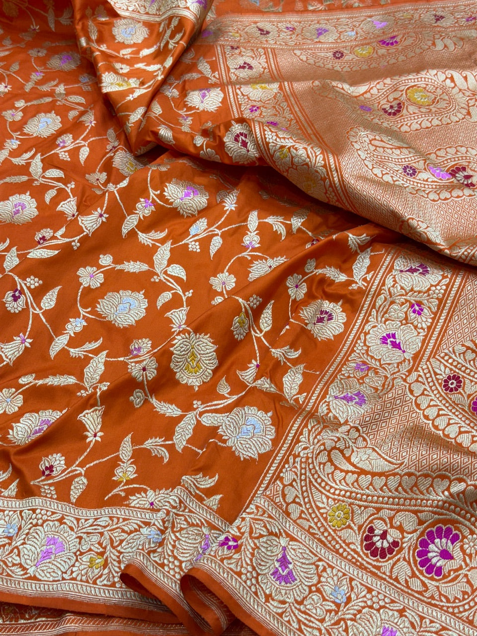 Orange Handwoven Pure Banarasi Silk Saree
