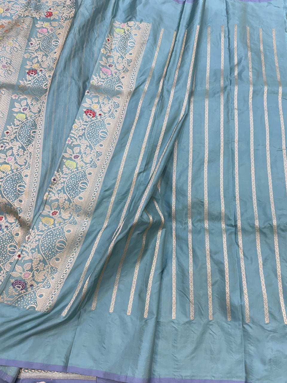 Powder Blue Handwoven Pure Banarasi Silk Saree