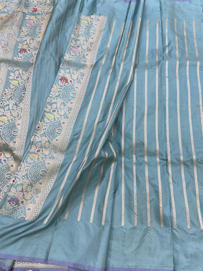 Powder Blue Handwoven Pure Banarasi Silk Saree